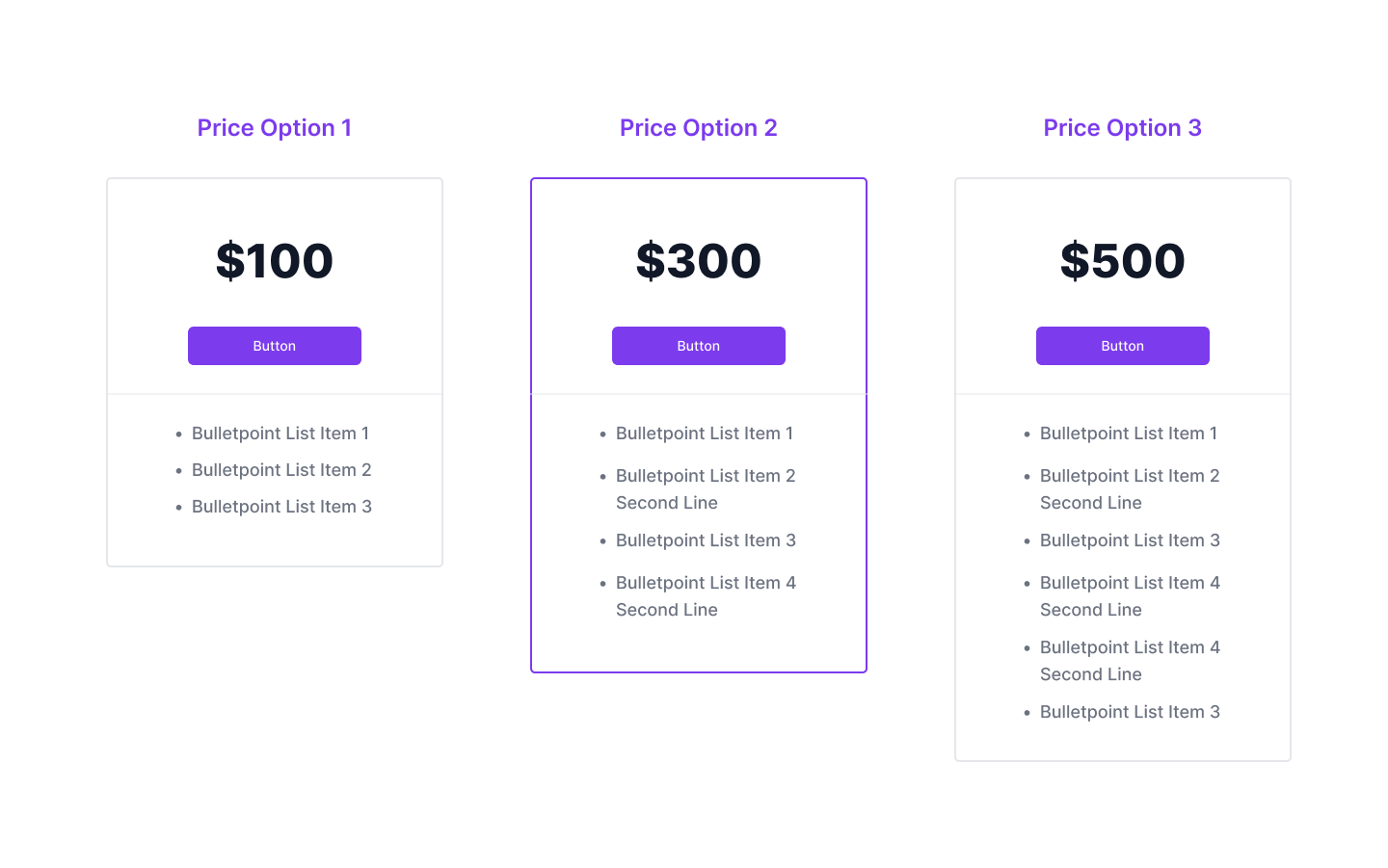 Pricing three tier highlighted top cta